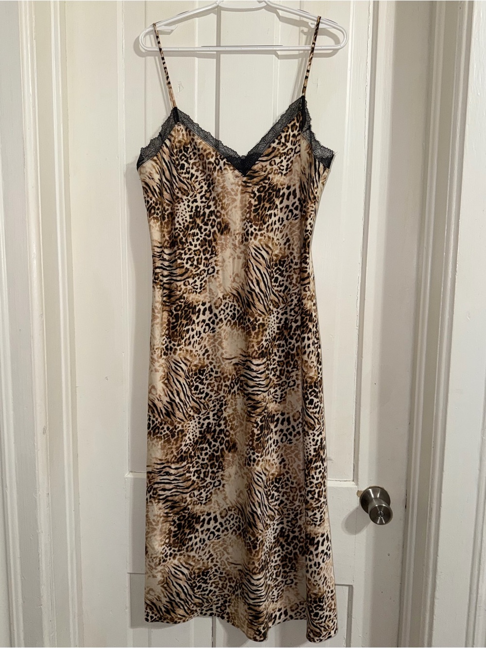 Women's size large Leopard Print Satin Slip Dress night gown night shirt
